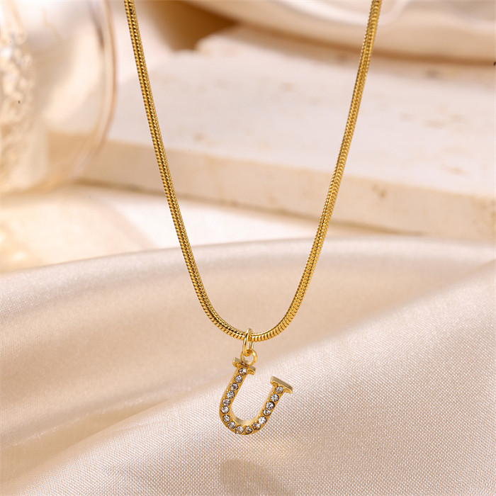 Cute Sweet Letter Stainless Steel  Inlay Artificial Diamond Pendant Necklace