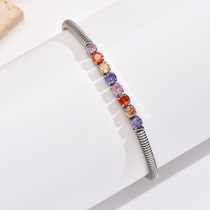 Simple Style Geometric Stainless Steel Inlay Zircon Bracelets