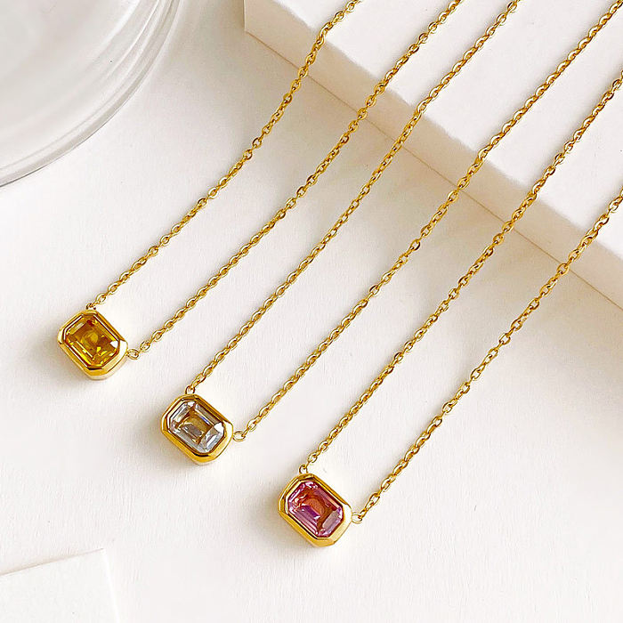 Korean Style Square Stainless Steel Necklace Inlay Zircon Stainless Steel  Necklaces 1 Piece