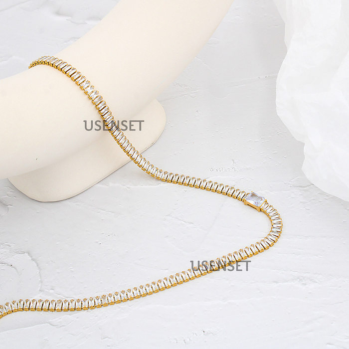 Sweet Heart Shape Stainless Steel Gold Plated Zircon Necklace 1 Piece