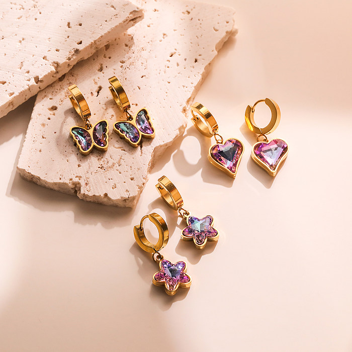 1 Pair Simple Style Commute Star Heart Shape Butterfly Plating Inlay Stainless Steel Zircon 18K Gold Plated Earrings