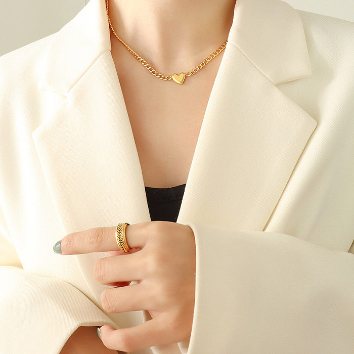 Collier pendentif en forme de coeur en acier inoxydable, collier en or 18 carats