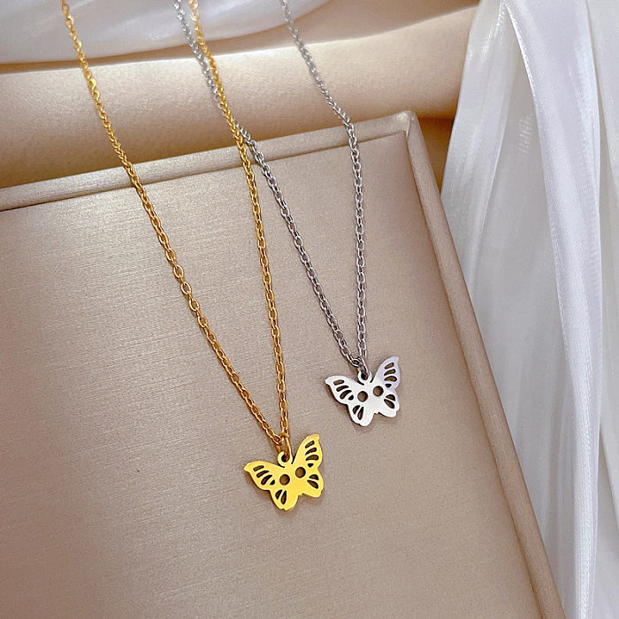 Fashion Butterfly Stainless Steel Plating Hollow Out Pendant Necklace 1 Piece