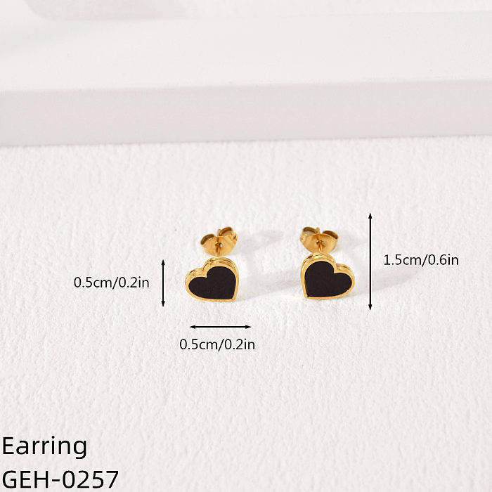 1 paire de clous d'oreilles plaqués or, Style Simple, trèfle à quatre feuilles, incrustation en forme de cœur, coque en acier inoxydable