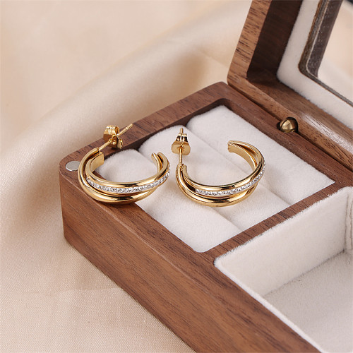 1 Pair Lady Simple Style Commute Geometric Plating Inlay Stainless Steel  Rhinestones Gold Plated Ear Studs