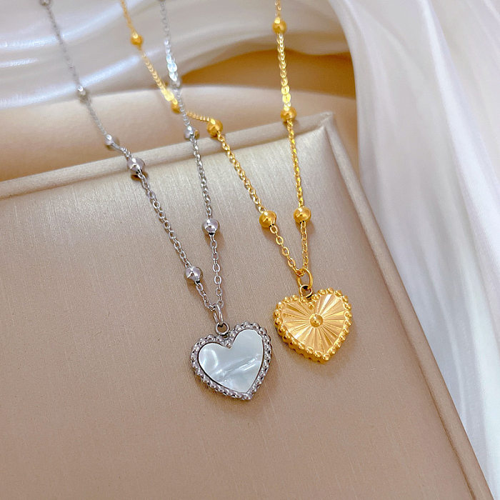 Lady Heart Shape Shell Stainless Steel Plating Pendant Necklace 1 Piece