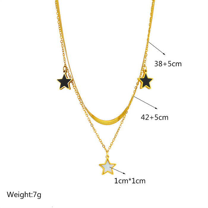 Lässige Pendel-Pentagramm-Halsketten aus Edelstahl mit Epoxidbeschichtung und 18-Karat-Vergoldung
