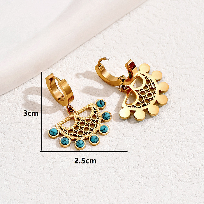 1 paire de boucles d'oreilles pendantes en acier inoxydable, Style Vintage décontracté, incrustation géométrique, Turquoise, plaqué or 18 carats