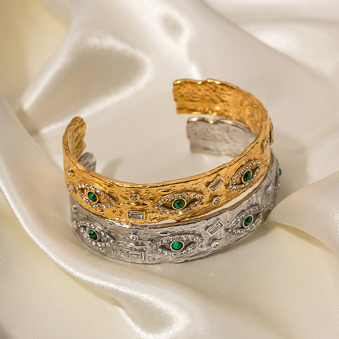 Ins estilo étnico olho do diabo chapeamento de aço inoxidável inlay zircon 18k pulseiras banhadas a ouro