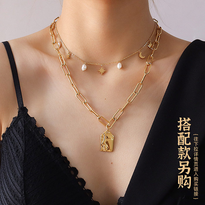 Fashion Star Moon Freshwater Pearl Tassel Clavicle Necklace