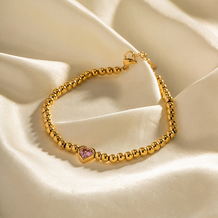 Elegant Heart Shape Stainless Steel Plating Inlay Zircon Gold Plated Bracelets