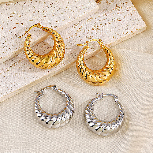 1 paire de boucles d'oreilles rondes en acier inoxydable plaqué or 18 carats, style simple