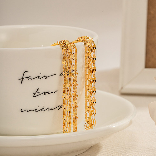 1 par IG Style Glam Tassel chapeado em aço inoxidável 18K brincos banhados a ouro