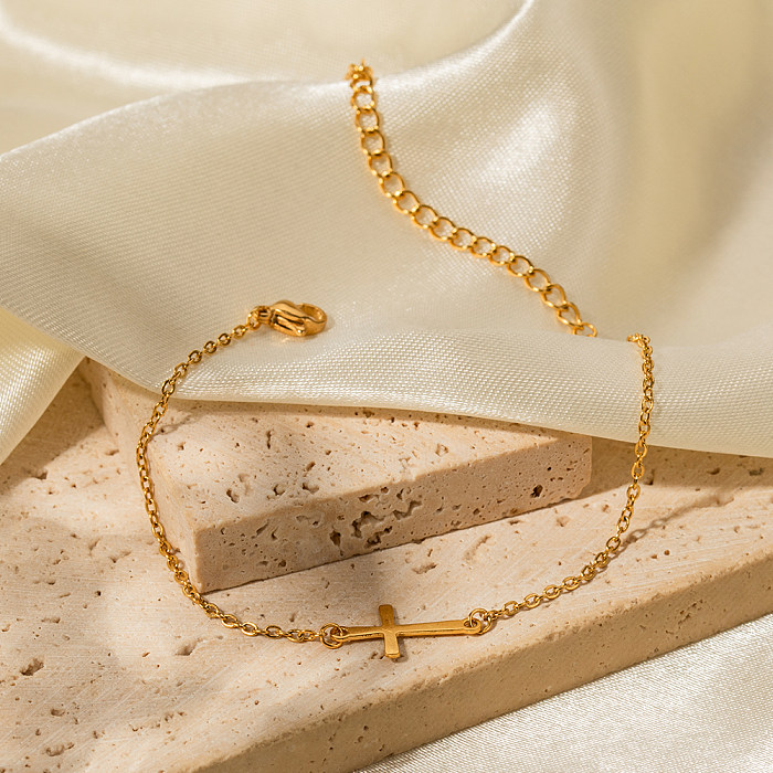Estilo simples estilo clássico cruz aço inoxidável charme chapeamento pulseiras banhadas a ouro 18K