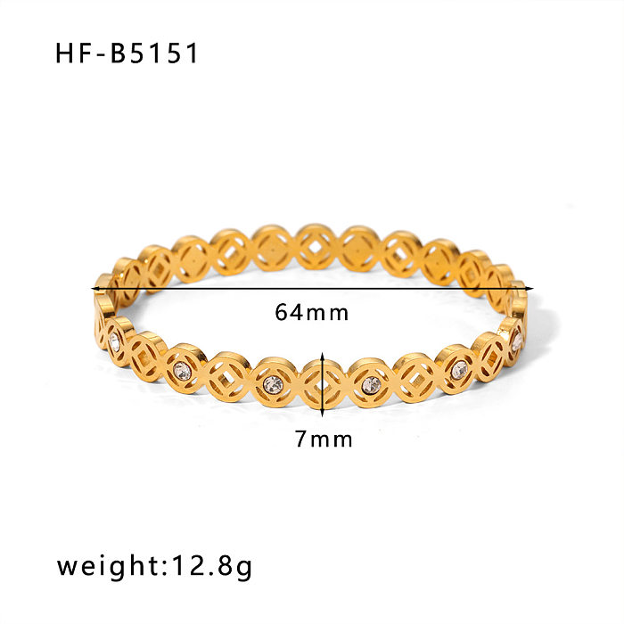 IG Style Korean Style Geometric Stainless Steel Plating Inlay Zircon 18K Gold Plated Bangle