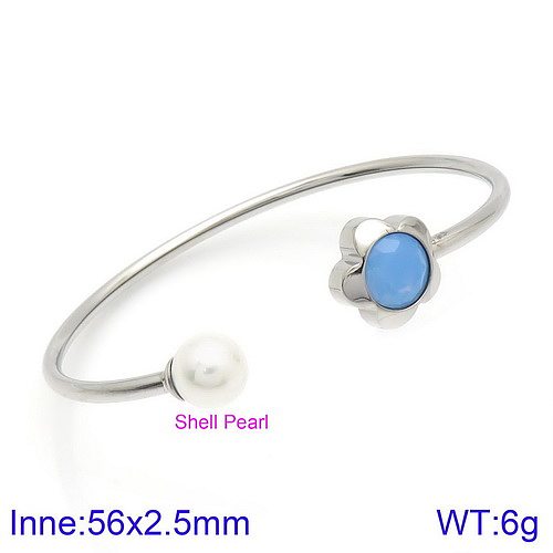Modern Style Sweet Flower Stainless Steel Titanium Steel Plating Inlay Artificial Gemstones Pearl 18K Gold Plated Bangle