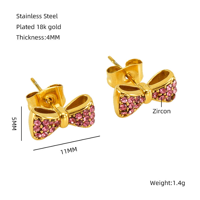 1 Pair Elegant Classical Vintage Style Flower Bow Knot Plating Inlay Stainless Steel  Zircon 18K Gold Plated Ear Studs