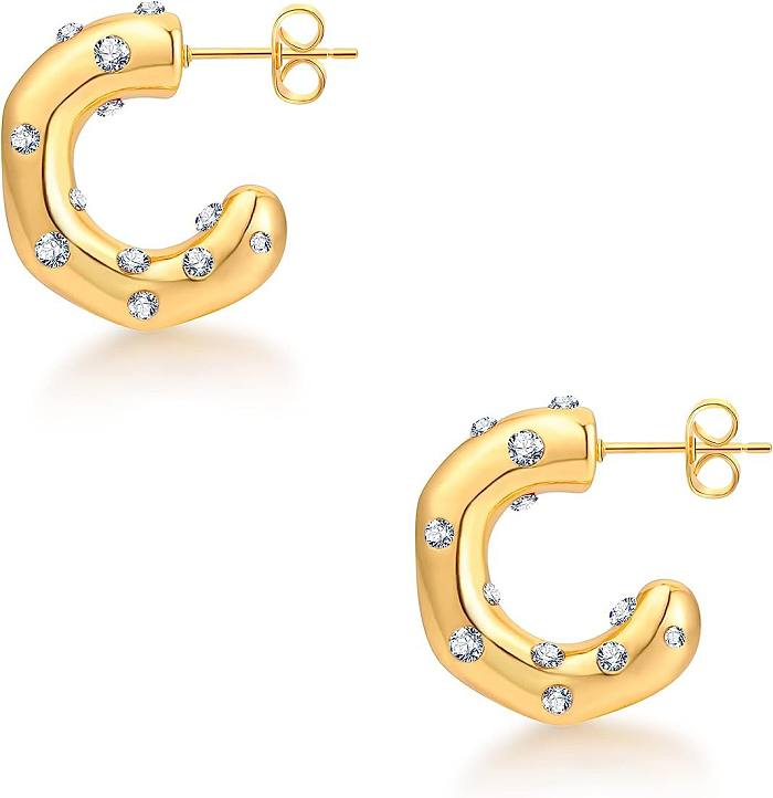 1 Pair Simple Style Classic Style U Shape Inlay Stainless Steel Zircon Earrings