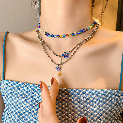 Modische geometrische Edelstahl-Halskette mit farbiger Glasur-Edelstahl-Halskette
