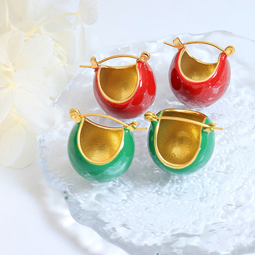 Großhandel 1 Paar einfarbige Edelstahl-Ohrringe im Vintage-Stil mit 18 Karat vergoldet