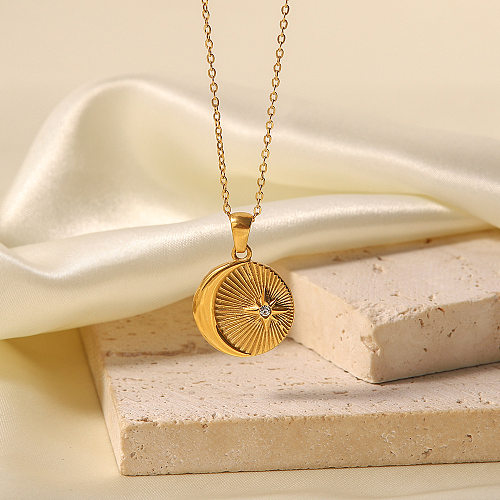 Fashion Star Stainless Steel  Gold Plated Artificial Diamond Pendant Necklace