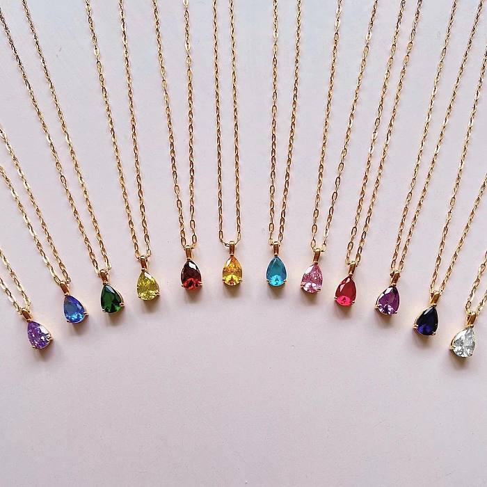 Fashion Water Droplets Stainless Steel  Necklace Plating Zircon Stainless Steel  Necklaces