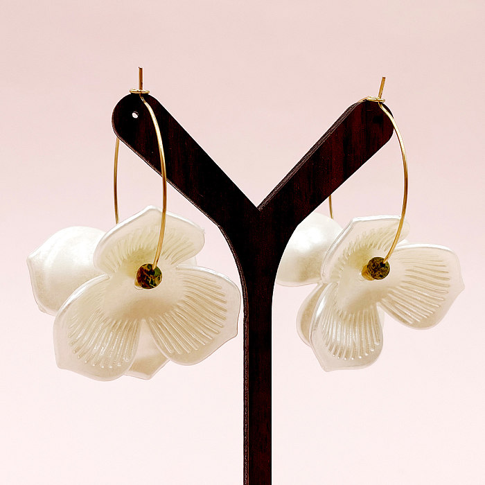 1 Pair Simple Style Commute Flower Plating Stainless Steel  Drop Earrings