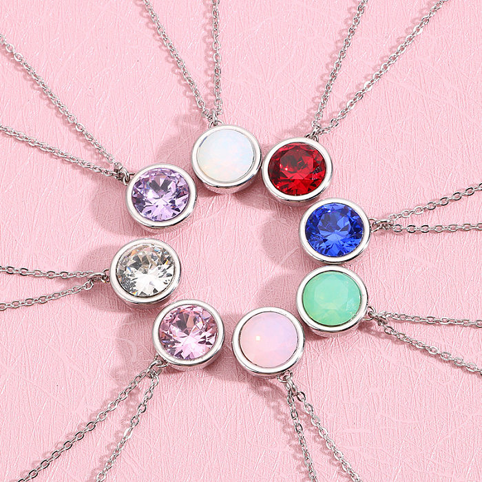 Korean Multicolor Zircon Pendant Stainless Steel Necklace Wholesale jewelry