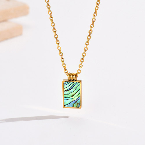 Vintage Style Simple Style Rectangle Stainless Steel  Polishing Plating Inlay Shell 18K Gold Plated Pendant Necklace