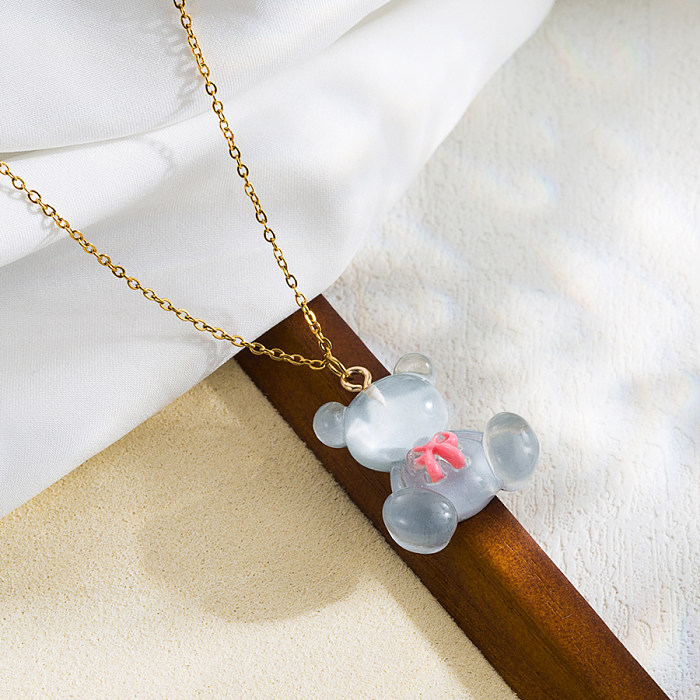 Cute Sweet Little Bear Stainless Steel  18K Gold Plated Pendant Necklace In Bulk