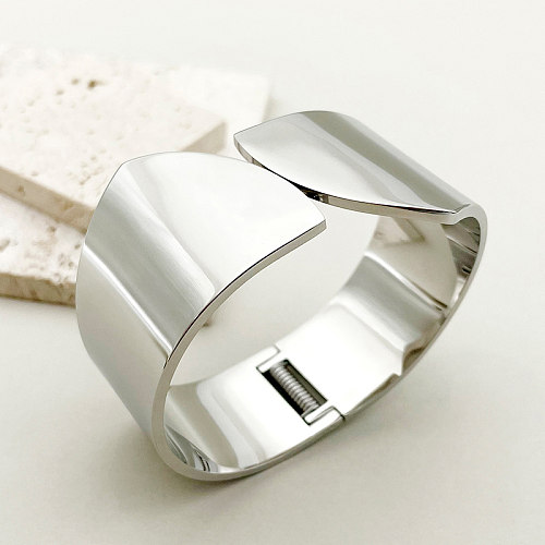 Simple Style Solid Color Stainless Steel Asymmetrical Bangle