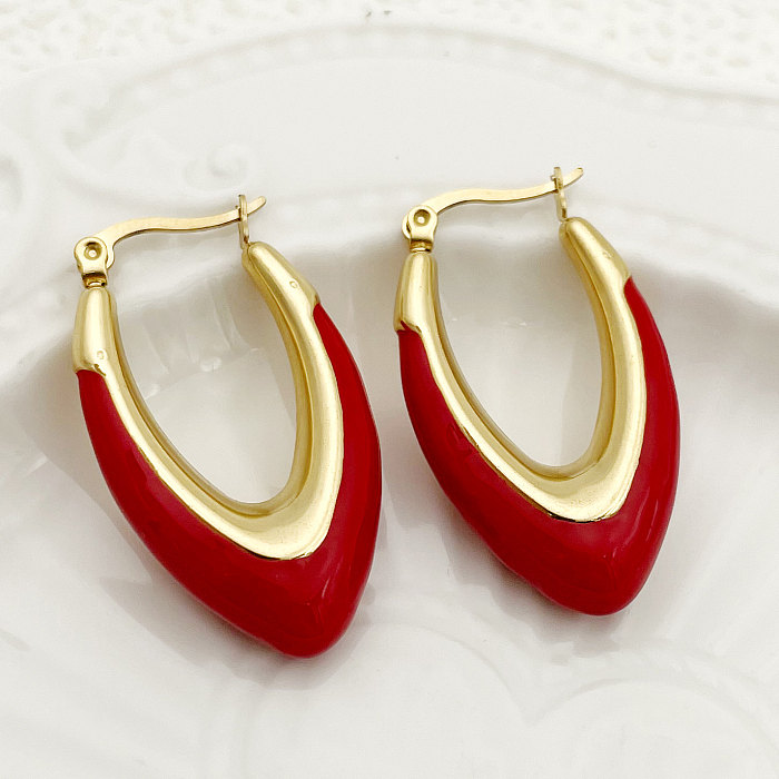 1 Pair Lady Streetwear U Shape Polishing Enamel Plating Stainless Steel  Gold Plated Earrings