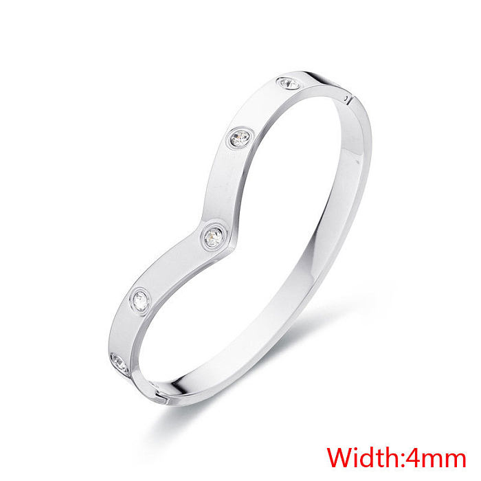 Retro Solid Color Stainless Steel Inlay Zircon Bangle