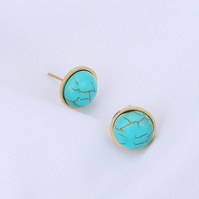 Wholesale Simple Round Turquoise Stainless Steel  Earrings jewelry