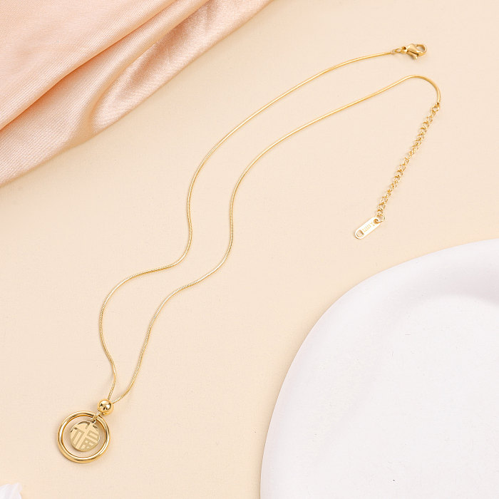 Vintage Style Streetwear Round Stainless Steel  Plating 18K Gold Plated Pendant Necklace
