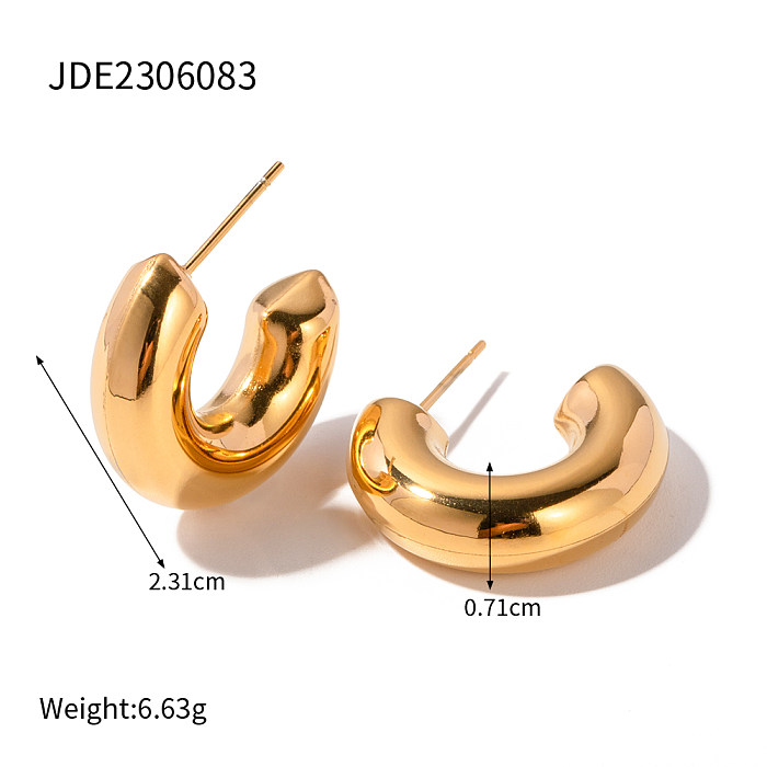 زوج واحد من أقراط أذن IG Style غير رسمية على شكل C من الفولاذ المقاوم للصدأ مطلية بالذهب عيار 1 قيراط