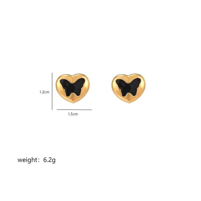 1 Pair Cute Heart Shape Enamel Plating Inlay Stainless Steel  Zircon 18K Gold Plated Ear Studs