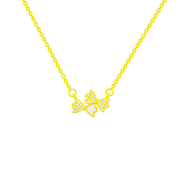 Simple Style Bow Knot Stainless Steel Plating Inlay Zircon Gold Plated Necklace