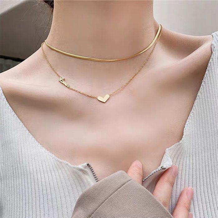 Sweet Simple Style Heart Shape Stainless Steel Plating Layered Necklaces