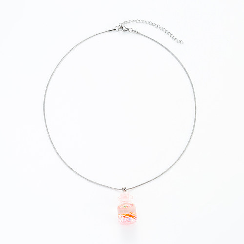 Sweet Wishing Bottle Leather Rope Stainless Steel Pendant Necklace