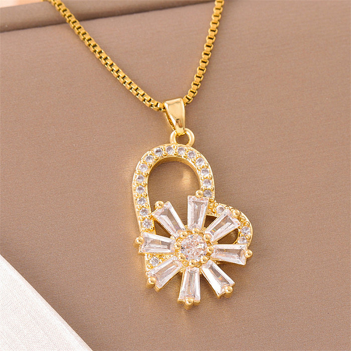 Sweet Cross – collier avec pendentif en forme de petit ours et de fleurs, en acier inoxydable plaqué or 18 carats, diamant artificiel, en vrac