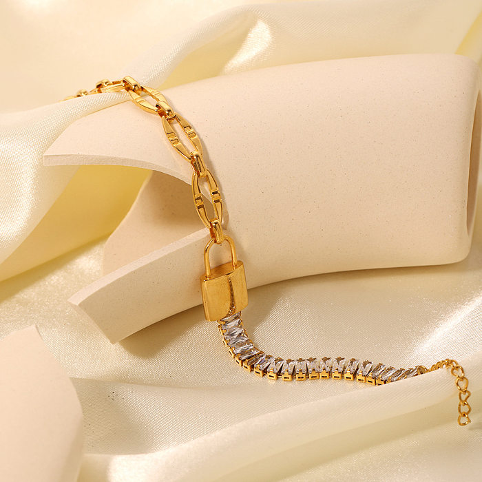 Pulseiras banhadas a ouro 18K de zircão com revestimento de aço inoxidável com trava brilhante estilo IG