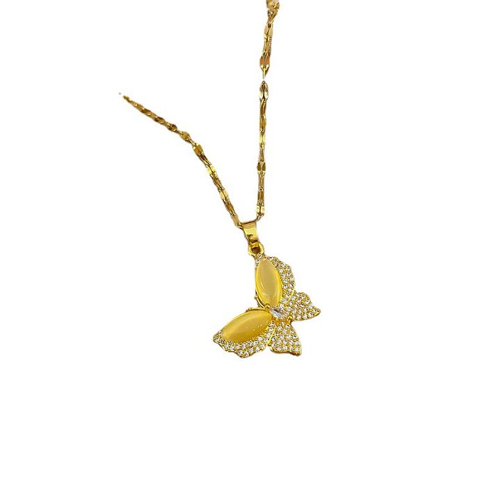 Modische Schmetterlings-Halskette mit Anhänger aus Edelstahl mit Kupferbeschichtung und Inlay-Zirkon-Anhänger