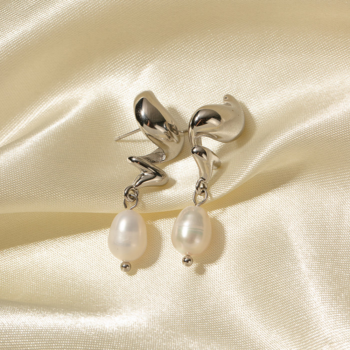 1 Pair IG Style Simple Style Spiral Pearl Plating Stainless Steel  18K Gold Plated Drop Earrings