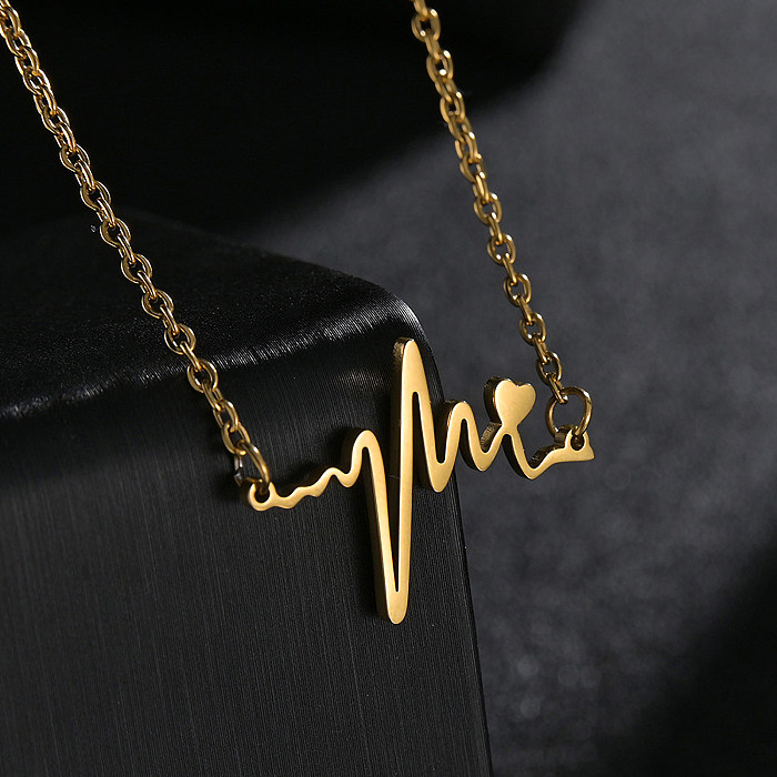Großhandel mit Elektrokardiogramm-Edelstahl im einfachen Stil, 18 Karat vergoldet, versilberte Halskette