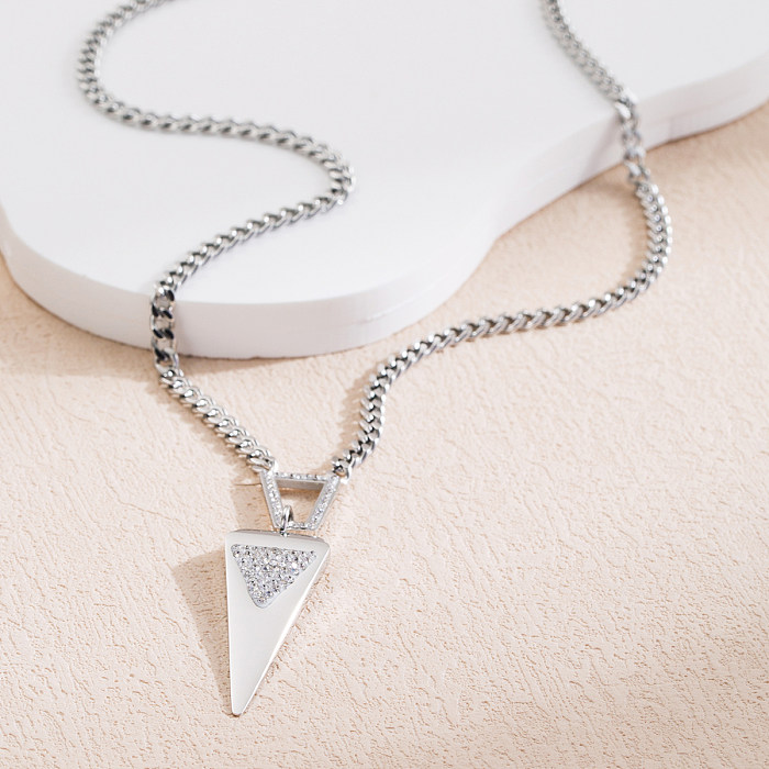 Retro Simple Style Triangle Stainless Steel  Plating Inlay Rhinestones 18K Gold Plated Pendant Necklace