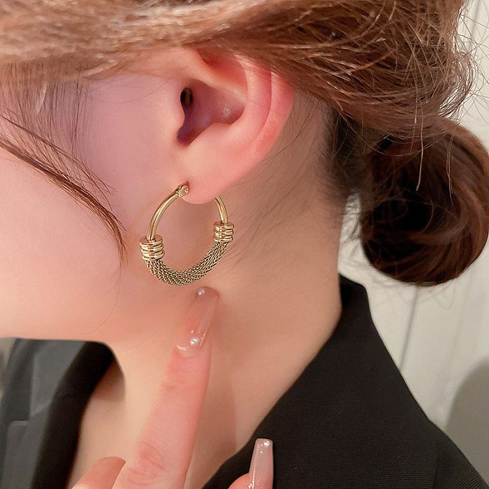 1 paire de boucles d'oreilles en acier inoxydable plaqué or 18 carats, Style décontracté et Simple, avec grille circulaire