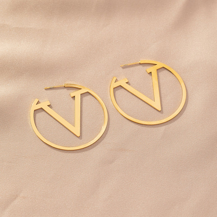 1 paire de clous d'oreilles en acier inoxydable, Style Vintage, Style Simple, Style romain, lettre en forme de V