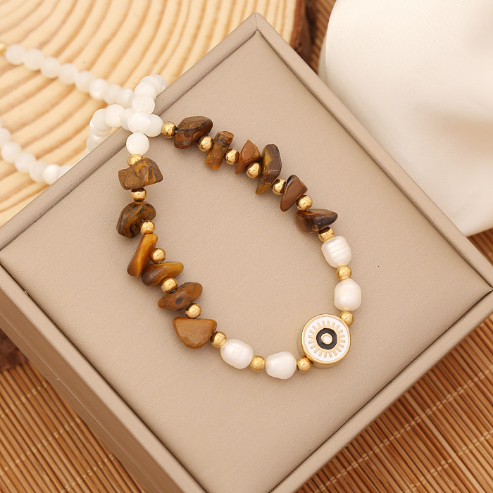 1 Piece Bohemian Eye Stainless Steel  Natural Stone Beaded Necklace