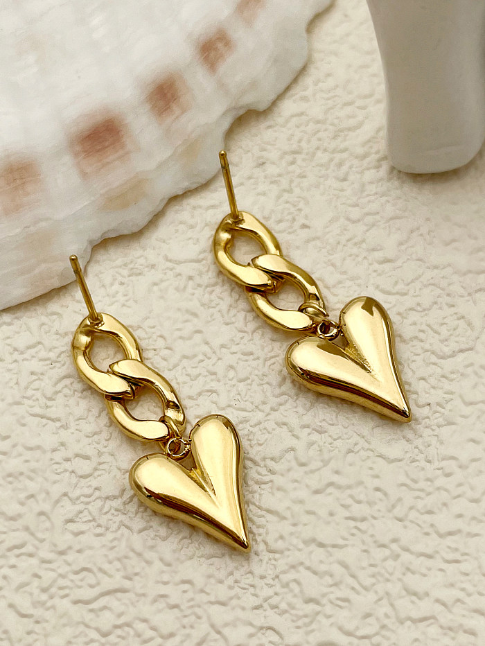 1 Pair IG Style Heart Shape Plating Stainless Steel  Gold Plated Drop Earrings
